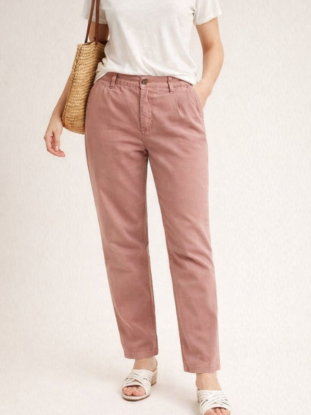 Anthropologie Dusty Rose Pleated Chino Pants | Size 28 | Soft Pink Tone